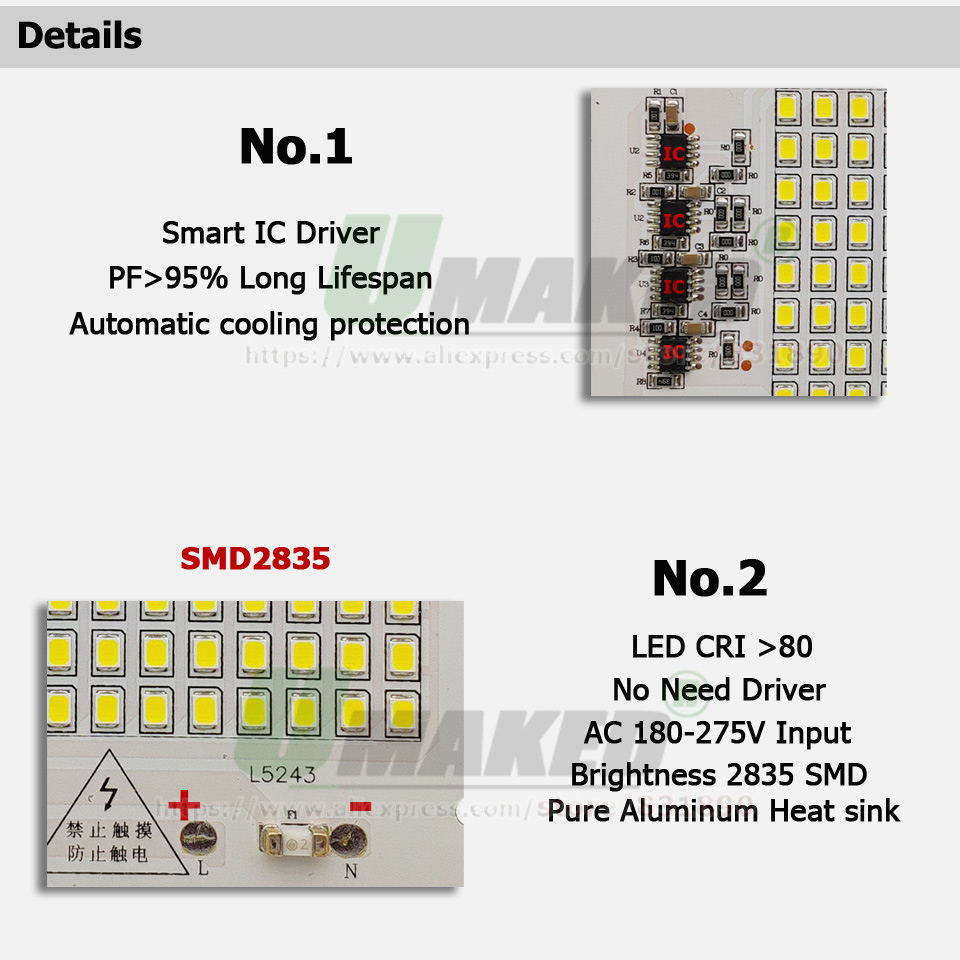 AC220V LED PCB 10W 20W 30W 50W - Flood Tray Table avis et prix