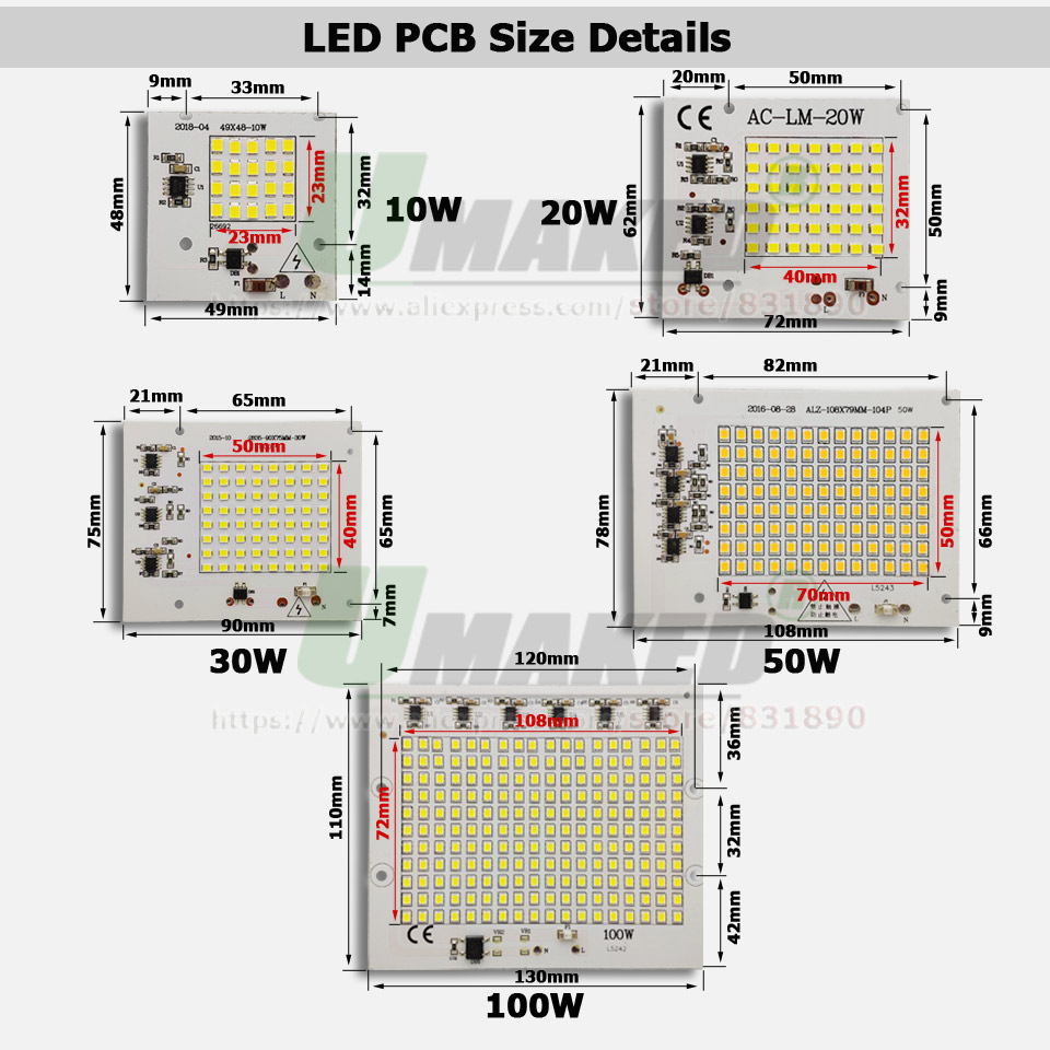 AC220V LED PCB 10W 20W 30W 50W - Flood Tray Table avis et prix